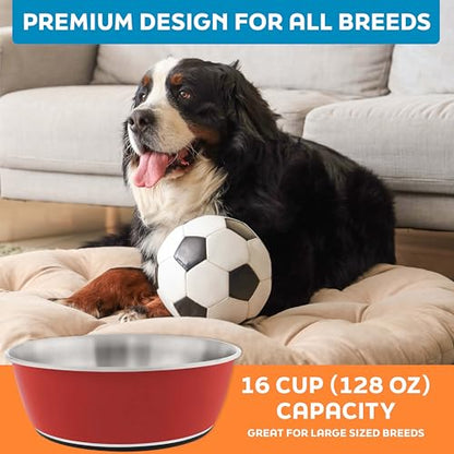 Master Pet Supply Stainless Steel Dog Bowls Set of 2 (128 Oz Each) with Non-Slip Rubber Base - Crimson Flame - Basic Dog Food Bowl Water & Food Bowls for Small Medium Large Dogs & Cats, Metal Dish - color: Crimson Flame, size: 16 Cups (128 oz) 2 Pack
