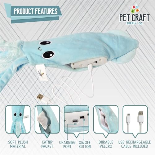 Pet Craft Supply Flipper Flopper Interactive Electric Realistic Flopping Wiggling Moving Fish Potent Catnip and Silvervine Cat Toy Sassy Squid, All Breed Sizes