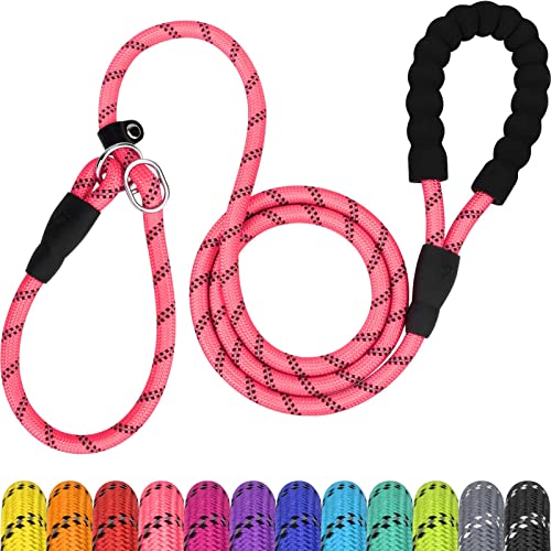 6ft Slip Dog Lead, No Pull Reflective Training Leash with Padded Handle, Professional Rope P-Leash for Small Medium Large Dogs, Heavy Duty Correction Lead for Walking & Training (Pink) - color: Pink, size: S-5/16"x6'(0-50lbs)