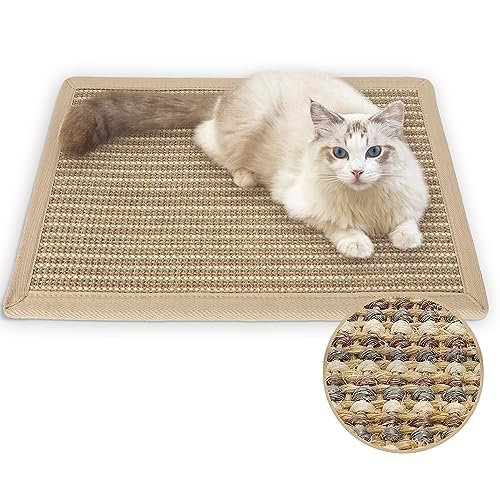 FUKUMARU Cat Scratcher Mat, 23.6 X 15.7 Inch Natural Sisal Cat Scratch Mats, Horizontal Cat Floor Scratching Pad Rug, Protect Carpets and Sofas (Cream - Thicken) - color: Cream-Thicken 23.6 x 15.7 Inch