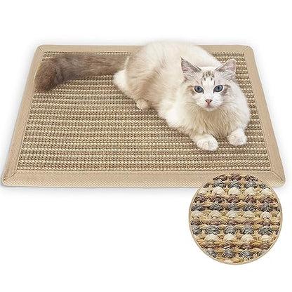 FUKUMARU Cat Scratcher Mat, 23.6 X 15.7 Inch Natural Sisal Cat Scratch Mats, Horizontal Cat Floor Scratching Pad Rug, Protect Carpets and Sofas (Cream - Thicken) - color: Cream-Thicken 23.6 x 15.7 Inch