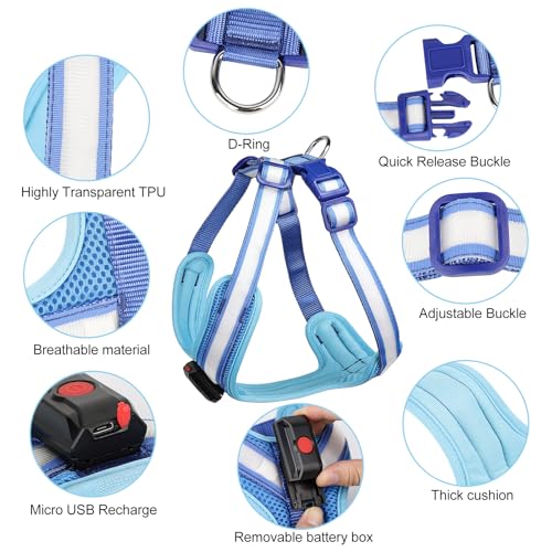 Light Up Dog Harness, LED Dog Harness Rechargeable, Glow in the Dark, LED Dog Vest Reflective, Light Up Harness for Dogs, Dog Lights for Night Walking, Blue, XL - color: Blue