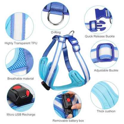 Light Up Dog Harness, LED Dog Harness Rechargeable, Glow in the Dark, LED Dog Vest Reflective, Light Up Harness for Dogs, Dog Lights for Night Walking, Blue, XL - color: Blue