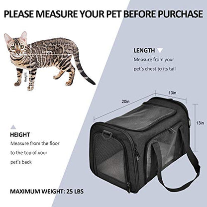 Henkelion Large Soft Sided Cat and Pet Carrier for Cats and Puppies up to 25Lbs - Collapsible, Waterproof Travel Carrier - Black - color: Black, size: 20.0"L x 13.0"W x 13.0"H