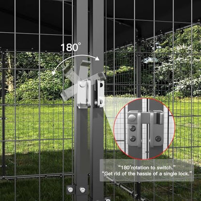 Kullavik 10x10x6 FT Large Outdoor Dog Kennel,Anti-Rust Galvanized Steel Dog Pen with Double Locks,Heavy Duty Dog Enclosure Fence with UV & Water Resistant Roof Cover for Outside - size: 118"L x 118"W x 70.9"H