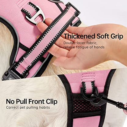 No Pull Dog Harness,Adjustable Oxford Dog Vest Harness with Leash,Reflective No-Choke Pet Harness with Easy Control Soft Handle for Small Dogs(Small,Pink)