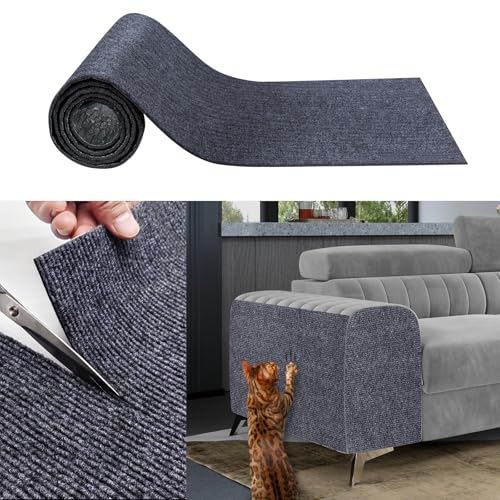 Cat Scratch Furniture Protector 78.7"X15.7", Scratching Mat for Counch, Sofa, Wall, Tower, Self-Adhesive DIY Anti Scratch Edge Sticky Pet Pads, Trimmable Carpet Replacement - Dark Grey