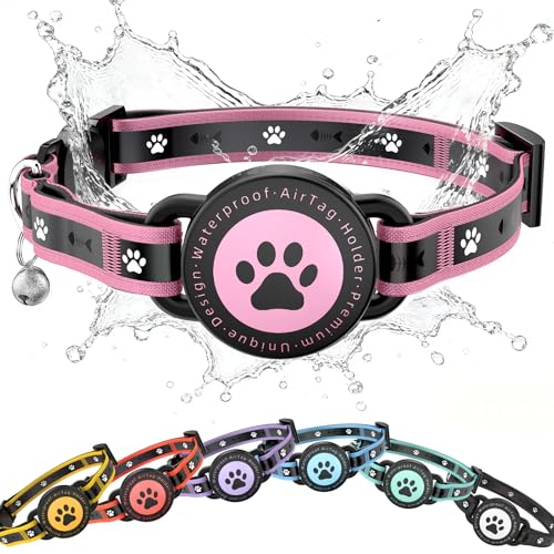 Airtag Cat Collar Breakaway, Reflective Cat Collar with AirTag Holder and Bell, Compatible with Apple Air Tag, Comfortable Padding, Adjustable, Durable (Pink, S) - color: Pink, size: S(9.3"-13")