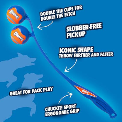 Chuckit! The Duo 22M Double Launcher Dog Toy, 22" Length, Includes 2 Medium Tennis Balls (2.5") Size Medium for Breeds 20-60lbs, for Multi-Dog and Pack Play, Launches Two Balls at Once - style: The Duo