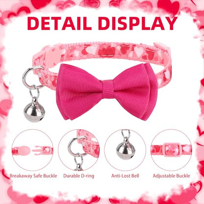PUPTECK Bowtie Dog Collar with Bell 2 Packs, Adjustable Breakaway Puppy Collar, Sweet Gift for Small Dogs Cats Pets 7.9-11.8 in - color: Pink, size: 7.9-11.8 in