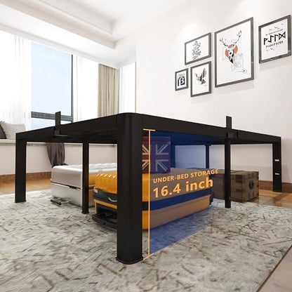 Yookare Cal King Platform Bed Frame,18"Heavy Duty Metal Mattress Foundation, Rounded Safety Corners & Recessed Legs,Mattress Retainers,Easy Assembly,Noise Free Steel Slat Support,No Box Spring Needed - size: California King, style: 18 Round