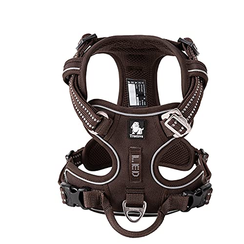 True Love No Pull Dog Harness Extra Reflective Pet Harness for Small Medium Large Dogs Adjustbale for Running Walking Padded Soft Mesh Vest Easy Control TLH56512(Brown,M) - color: Brown, size: M