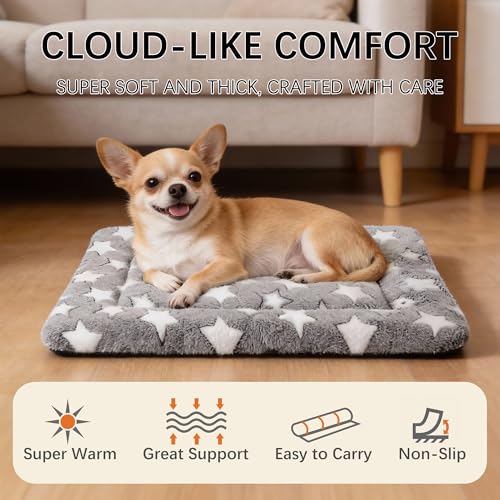 Dog Bed Mat, Reversible Crate Pad & Cute Dog Bed - Machine Washable Kennel Mat with Ultra Soft for Small Dogs (Cool/Warm), 24" x 18", Grey&Star - color: Grey&Star, size: 24"L*18"W*1.5"Th