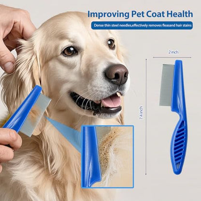 NVNAN 5 Piece Dog Grooming Brush Set with Grooming Gloves, Deshedding Comb & Massage Bath Brush | Dog Shampoo Brush - Multifunctional Pet Hair Removal Tools for Shedding, Bathing, Brushing (Blue) - color: Blue-4