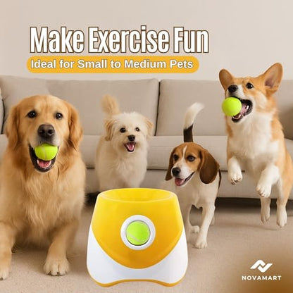 Dog Ball Launcher – Automatic Dog Ball Thrower for Small and Medium Dogs, Interactive Pet Toy with 6 Mini Tennis Balls & Adjustable Launch Distance, Indoor & Outdoor Play