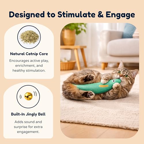 Cat Kicker Fish Toy 3-Pack with Premium Catnip – Plush Interactive Kick Toy for Cats, Durable Kitty Kicker Pillow, Enrichment Toy for Indoor Cats