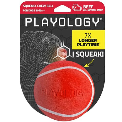 Playology Dog Toys | Squeaky Chew Ball - Bouncy Durable Floating Fetch Ball for Dogs | Jumbo Beef Scented Toy - Easy to Clean and Made from Non Toxic Materials - size: Jumbo, style: Beef