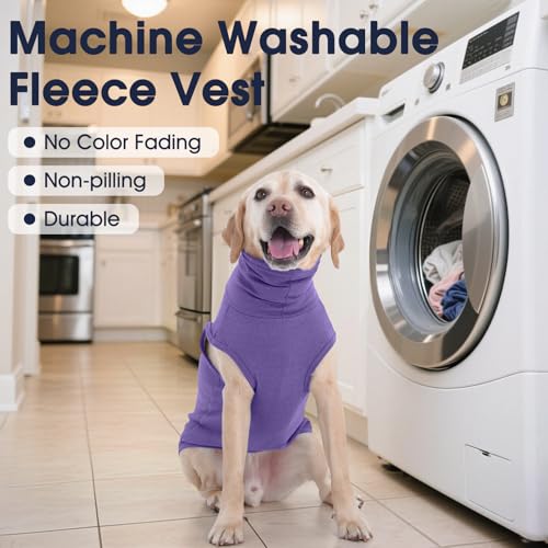 IECOii Dog Fleece Vest Sweater - Stretch Warm Pullover with Turtleneck,Purple,Large, Easy On/Off Winter Dog Sweater for Medium Large Dogs Girl Boy, Winter Fall Jumpsuit with High Neck - color: Purple, size: Large
