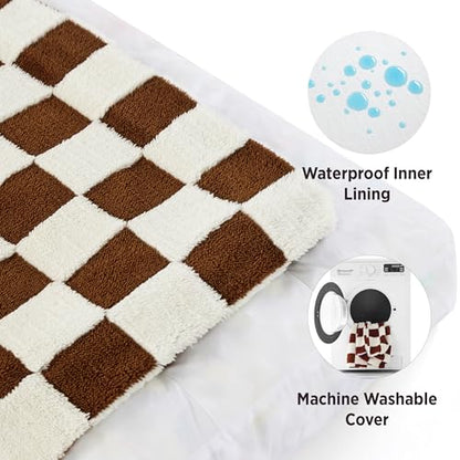 LE SURE Extra Large Dog Bed-Thick Shredded Chopped Foam Pet Bed Indoor with Removable Cover, Cute Modern Fuzzy Plush & Anti Slip Bottom, Brown - color: Brown Checks, size: 44.0"L x 32.0"W x 4.0"Th