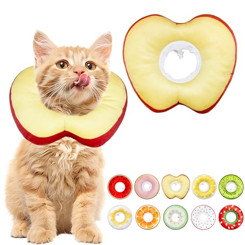 Cat Cone Collar Soft, Adjustable Cat Recovery Cone to Stop Licking, Cute Kitten Donut Collar After Surgery, Elizabethan Collars for Kittens, Lightweight Cats Neck Cones (Apple, Small) - color: Apple, size: Small