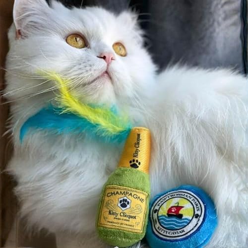 Haute Diggity Kitty Clicquot Champagne & Caviar + Kitty Cocktails Apawrol Spritz & Cattini Set, Plush Cat Toys Catnip Filled with Interactive Crackle Sound, Safe, Durable Toys for Cat & Kitten, 4 Pcs - style: Kitty Clicquot & Caviar + Apawrol Spritz & Cat