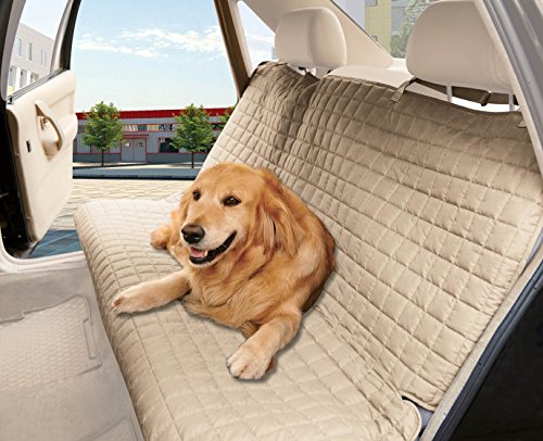 Elegant Comfort Quilted Design%100 Waterproof Premium Quality Bench Car Seat Protector Cover (Entire Rear Seat) for Pets - Ties to Stop Slipping Off THE Bench, Beige - color: Beige