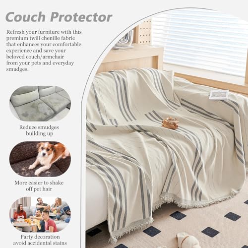 Chenille Armchair Cover Jacquard Sofa Covers Washable Furniture Protector Recliner Couch Cover 1 Cushion Reversible Chair Cover Beige Light Grey Striped Couch Cover Blanket 71"x 71" - color: A0# Beige/Light Grey - Striped, size: Medium 71" x 71"