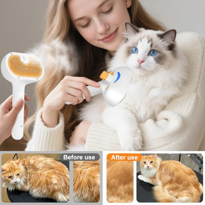 3-in-1 Pet Steam Brush Set for Dogs & Cats, Grooming Comb with Spray, Defur Tool, Water-Assisted Hair Removal, Gentle Cat & Dog Spritz Brush, Multi-Purpose Steam Grooming Kit - size: 7.8″-10ML