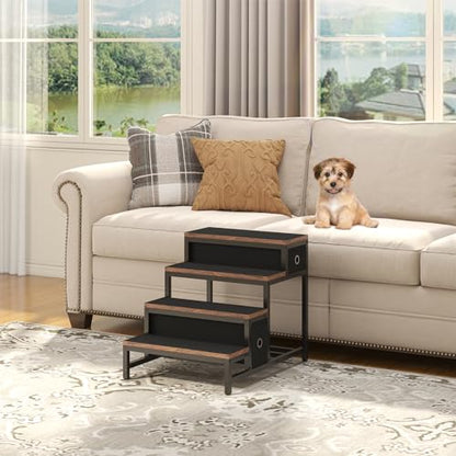 Saudism Pet Bunk Bed with Removable Stairs and 2 Drawers, Dogs/Cats Window Perch, Dog Window Seat with Soft Cushion, Ultra-Shallow Steps, Sturdy Metal Frame, Non-Slip, Load Capacity 60 LBS, Brown - color: Brown+Black