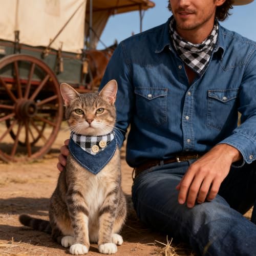 SCENEREAL Breakaway Cat Collar with Bell & Bandana, Cute Kitten Collar Suitable for Large Big Cats, Black Plaid - color: Black Plaid
