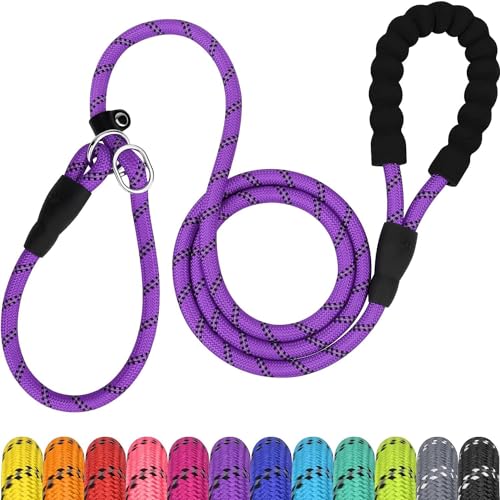 6ft Slip Dog Lead, No Pull Reflective Training Leash with Padded Handle, Professional Rope P-Leash for Small Medium Large Dogs, Heavy Duty Correction Lead for Walking & Training (Purple) - color: Purple, size: S-5/16"x6'(0-50lbs)