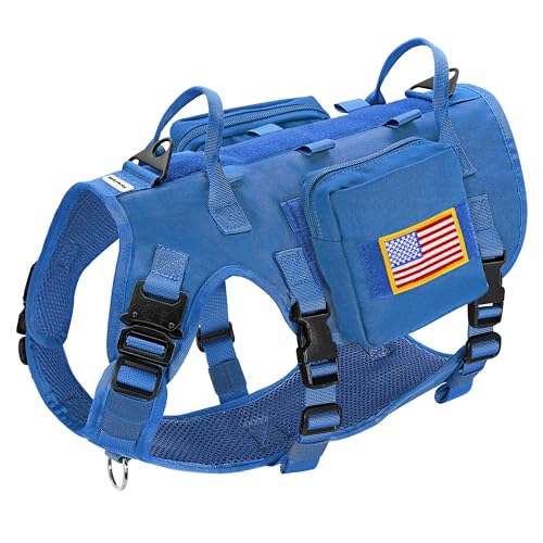 Dog Harness Medium Sized,Tactical Dog Harness with Handle,No Pull Military Style Service Dog Vest with Pockets Adjustable for Medium Large Dogs,Blue,Chest 22-35" - color: Blue, size: M:Chest 22-35",Fit 30-80lbs