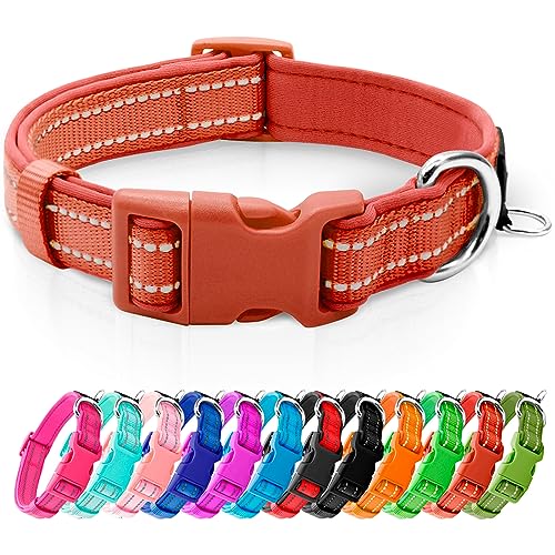 Reflective Dog Collar, Soft Neoprene Padded Pet Collar with ID Tag Ring, Adjustable for Puppy and Small Dogs,Rust Red,XS - color: Rust Red, size: X-Small (Pack of 1)