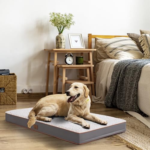 Sunheir Orthopedic Dog Bed for Medium Dogs, Waterproof Deluxe Plush Dog Crate Bed with Removable Washable Cover & Anti-Slip Bottom, Egg Crate Foam Pet Bed Mat, Light Grey, (30.0"L x 20.0"W x 3.0"Th) - color: Light Grey, size: 30.0"L x 20.0"W x 3.0"Th