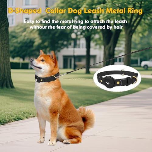 Adjustable AirTag Dog Collar – Waterproof Nylon Pet Collar with Built-in Air Tag Holder and D-Ring Leash Attachment Comfortable Padded, Heavy Duty Dog Collars – Fits Medium Large Dogs(Black)