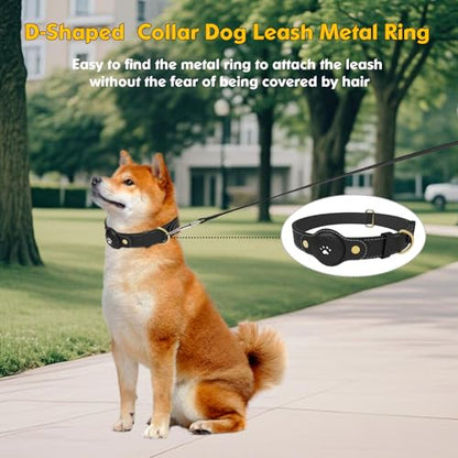 Adjustable AirTag Dog Collar – Waterproof Nylon Pet Collar with Built-in Air Tag Holder and D-Ring Leash Attachment Comfortable Padded, Heavy Duty Dog Collars – Fits Medium Large Dogs(Black)