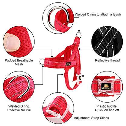 Plutus Pet No Pull Dog Harness with Breathable Mesh Padded, Adjustable Reflective Escape Proof Dog Harness, Quick Fit Dog Vest Harness for Small Medium Large Dogs(XS, Red) - color: Red, size: XS: chest 13.8"-17.3"