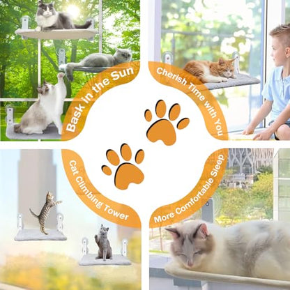 Foldable Cat Window Perch with Sturdy Frame - Plush & Breathable Hammock for Window, 360° View Perch | Indoor Kitty Window Desk