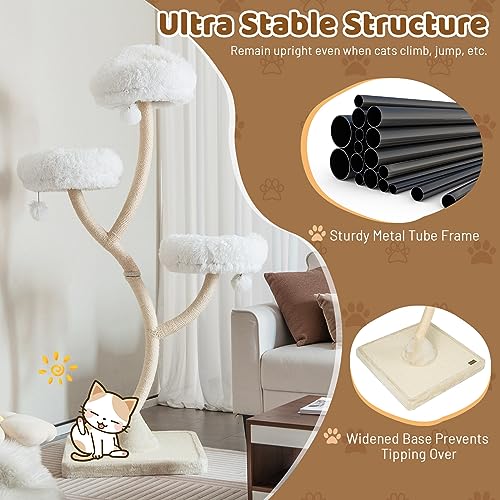 Tangkula Tall Cat Tree, 70 Inch Multi-Level Large Cat Tower with 3 Warm Perches, 3 Jingling Balls, Sisal Scratching Posts & Board, Modern Cat Tree for Indoor Cats Large Adult - color: White