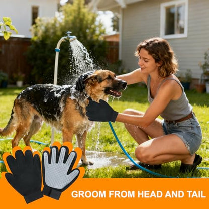 Cat & Dog Grooming Gloves for Shedding Brushes 1 Pair and Pet Grooming Rake 1PC, Double Sided Dematting, Deshedding Brush & Massage, Safe for Dogs & Cats - color: Grey Blue Pet Grooming Gloves and Rake