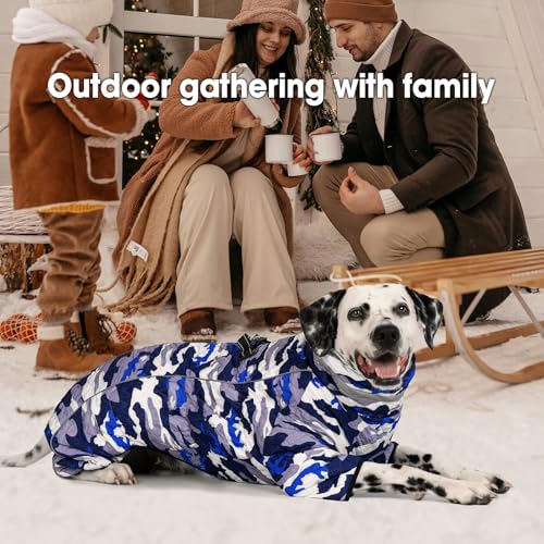 Four Legged Dog Winter Coat for Small Dogs, Warm Puppy Onesie Clothes Christmas, Reflective Turtleneck Dog Jacket with Buckles & D-Rings, Puffer Cold Weather Coat Zipper - color: Blue Camo, size: Large