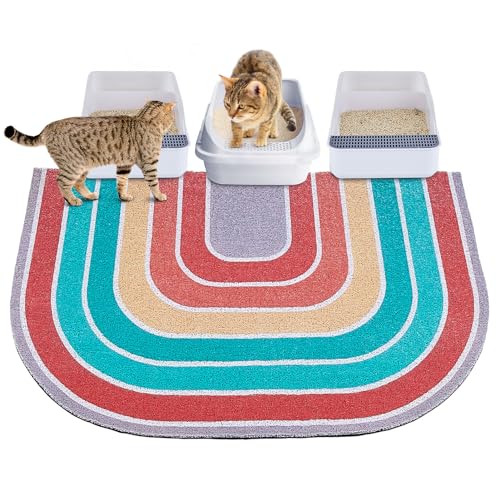 Cat Litter Mat Quality Litter Box Mat Large Non-Slip Cat Litter Mat Litter Trapping Mat Soft Kitty Litter Mat Compatible Two Litter Boxes Cat Products Easy to Clean,Orange,XL - color: Red, size: XL(40" x 30")