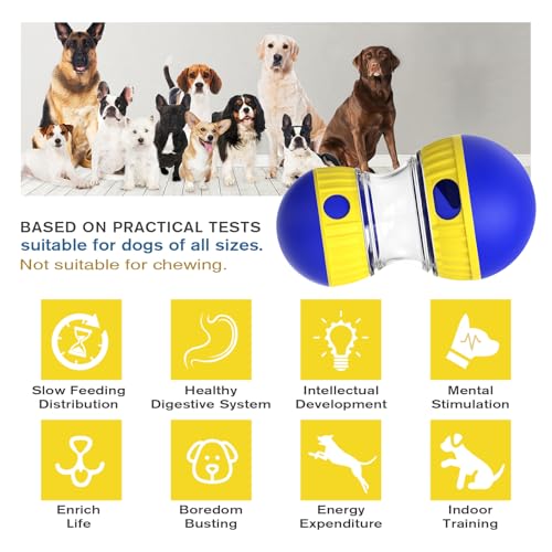 BSISUERM Dog Treat Dispensing Puzzle Toy Adjustable Food Dispenser Slow Feeder Puppy Enrichment Training Rolling Ball Pet Interactive Chase Toys for Small Medium Large Dogs to Keep Them Busy - color: Blue