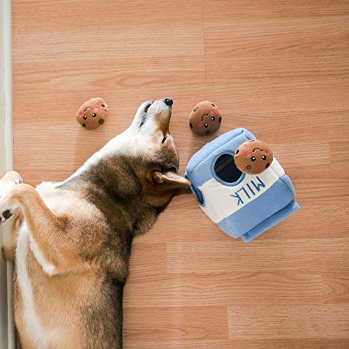 ZippyPaws Burrow- Interactive Dog & Puppy Toys for Boredom, Stimulating Pet Products to Keep them Busy, Hide & Seek Plush Puzzles, Squeaky Toy for Enrichment, For Small & Medium Dogs- Milk and Cookies - style: Milk & Cookies