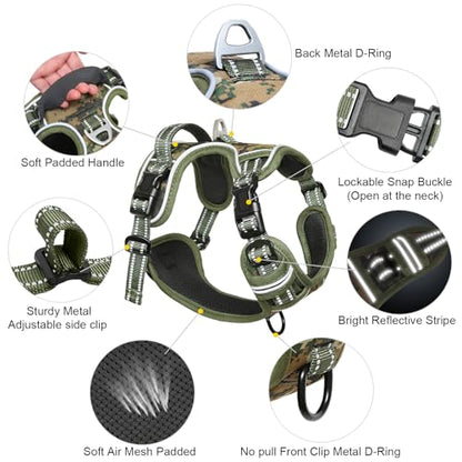 Dog Harness Small Sized,No Pull Dog Harness Adjustable Metal Rings 3 Buckles,Reflective No Choke with Easy Control Handle for Small Dogs,Military Green S - color: Military Green, size: Small (Pack of 1)