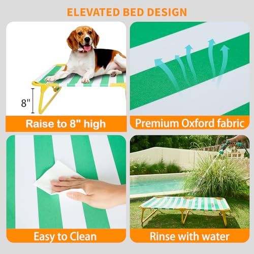 everfront Dog Elevated Bed Foldable Portable Raised Bed Camping cot Outdoor Summer Dog Bed (Medium, GreenStripes-Oxford Fabric) - size: Medium-42"x24"x8"