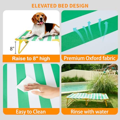 everfront Dog Elevated Bed Foldable Portable Raised Bed Camping cot Outdoor Summer Dog Bed (Medium, GreenStripes-Oxford Fabric) - size: Medium-42"x24"x8"