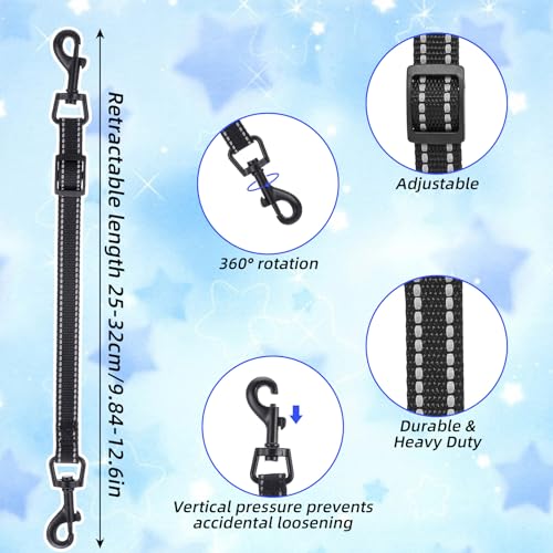 2pcs Reflective Nylon Dog Collar Clips, Double-Ended Backup Dog Collar Safety Clasp Clip Adjustable Harness Connector for Pet, Black