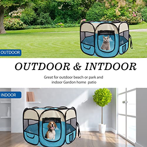 Pet Cat Playpen for Indoor Cats,Puppy Small Dog Cat Tent Crates Cage,Portable Pet Dog Playpen,29x29x16,Blue/Beige,1Pack - color: F2916 Blue