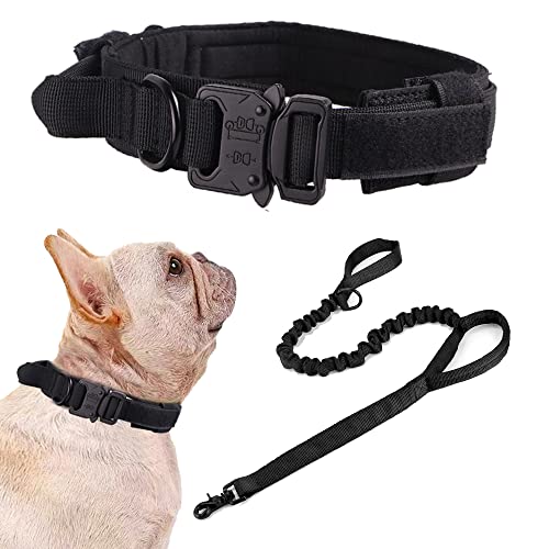 Tactical Dog Collar and Leash Set Adjustable Military Nylon Dog Collar with Control Handle and Heavy Duty Metal Buckle for Large Dogs （Black S - color: Black SET(collar+leash), size: Small (Pack of 1)